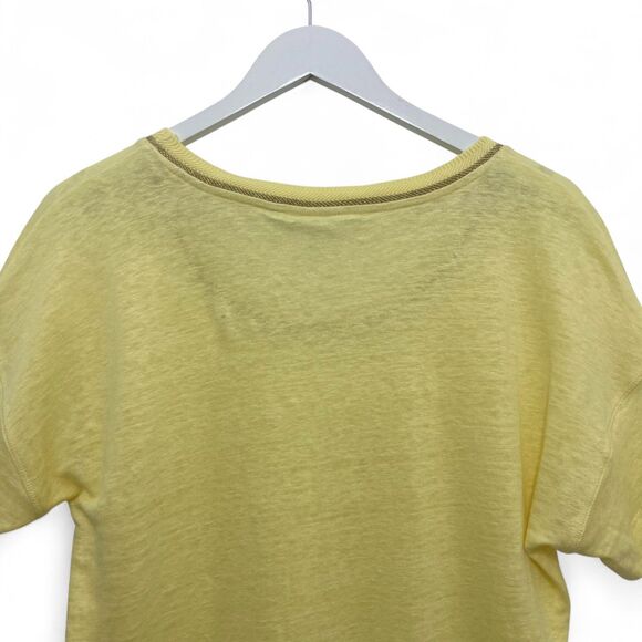 Chico's Yellow Linen Knit Top Size 0 Small Metallic Trim Short Sleeve Tunic Tee - Picture 5 of 13